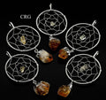 SET OF 4 - Silver Plated Dream Catcher Pendant with Citrine Point / 1-2" AVG