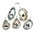 Oco Geode Silver Plated Pendant with Black Tourmaline Rods (1.5 To 2 Inches) (4 Pieces)