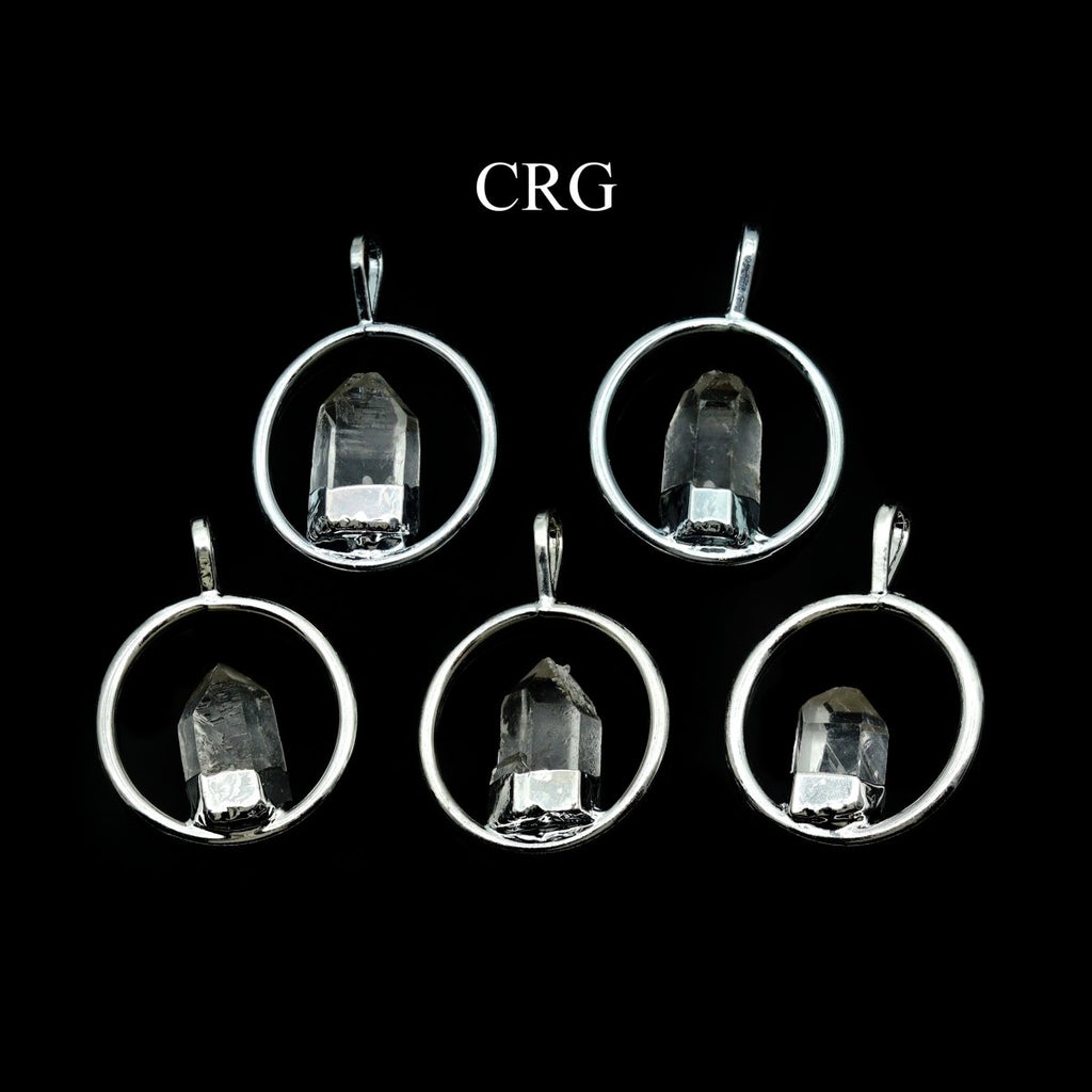 SET OF 4 - Silver Plated Ring Pendant with Quartz Point / 1-2" AVG