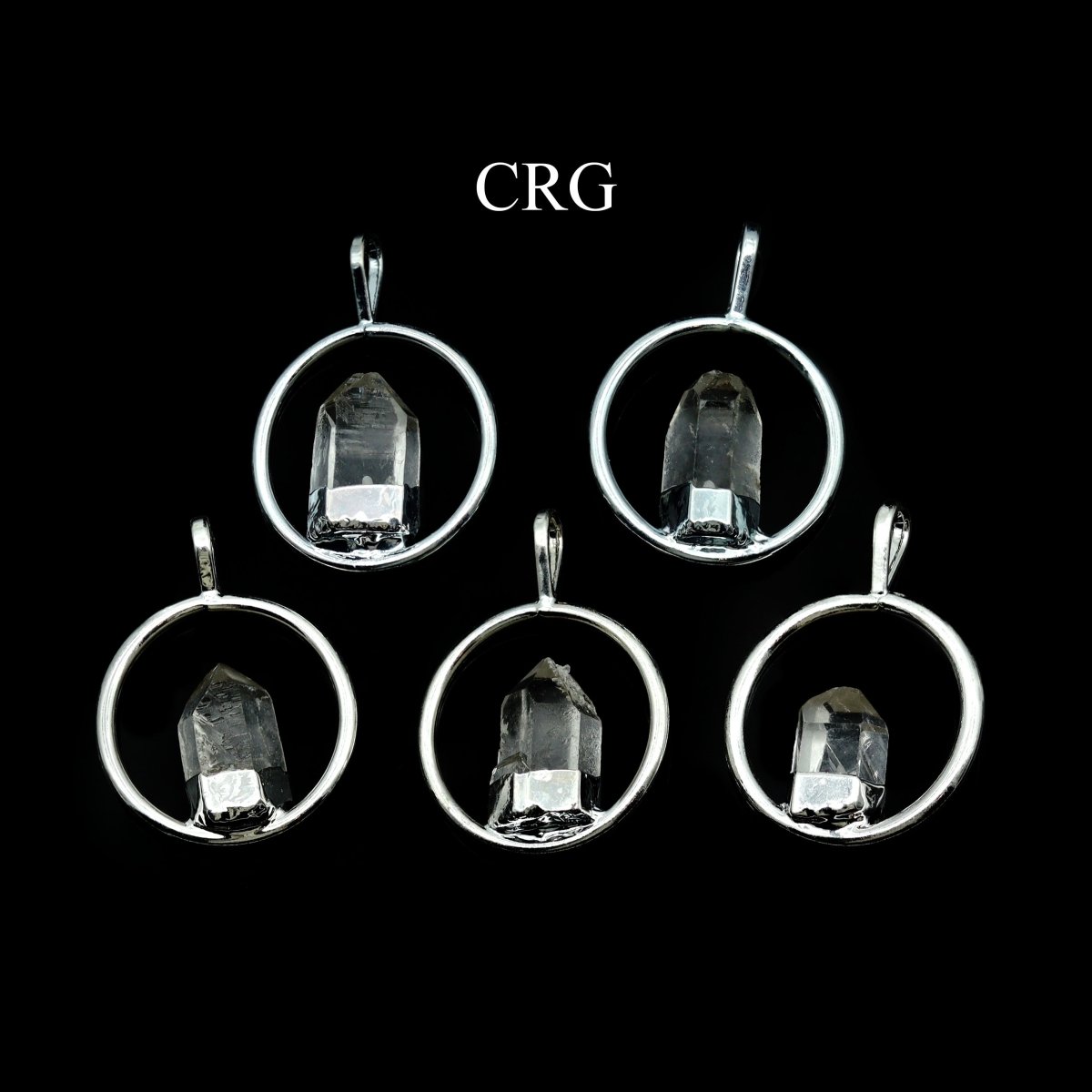 SET OF 4 - Silver Plated Ring Pendant with Quartz Point / 1-2" AVG