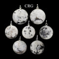 SET OF 4 - Silver Plated Round Rainbow Moonstone Cabochon Pendant / 1" AVG