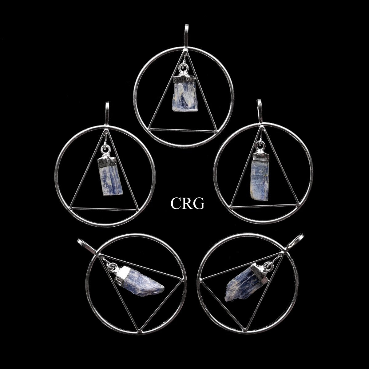 SET OF 4 - Silver Plated Triangle In Ring Pendant with Blue Kyanite / 1-2" AVG