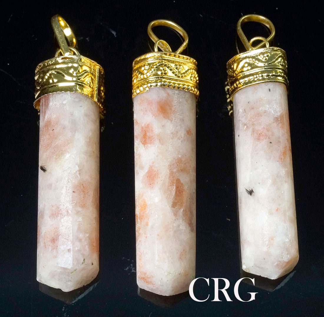 Sunstone 3-Sided Point Gold Plated Pendant (1 Inch) (Set of 4) (INJD)