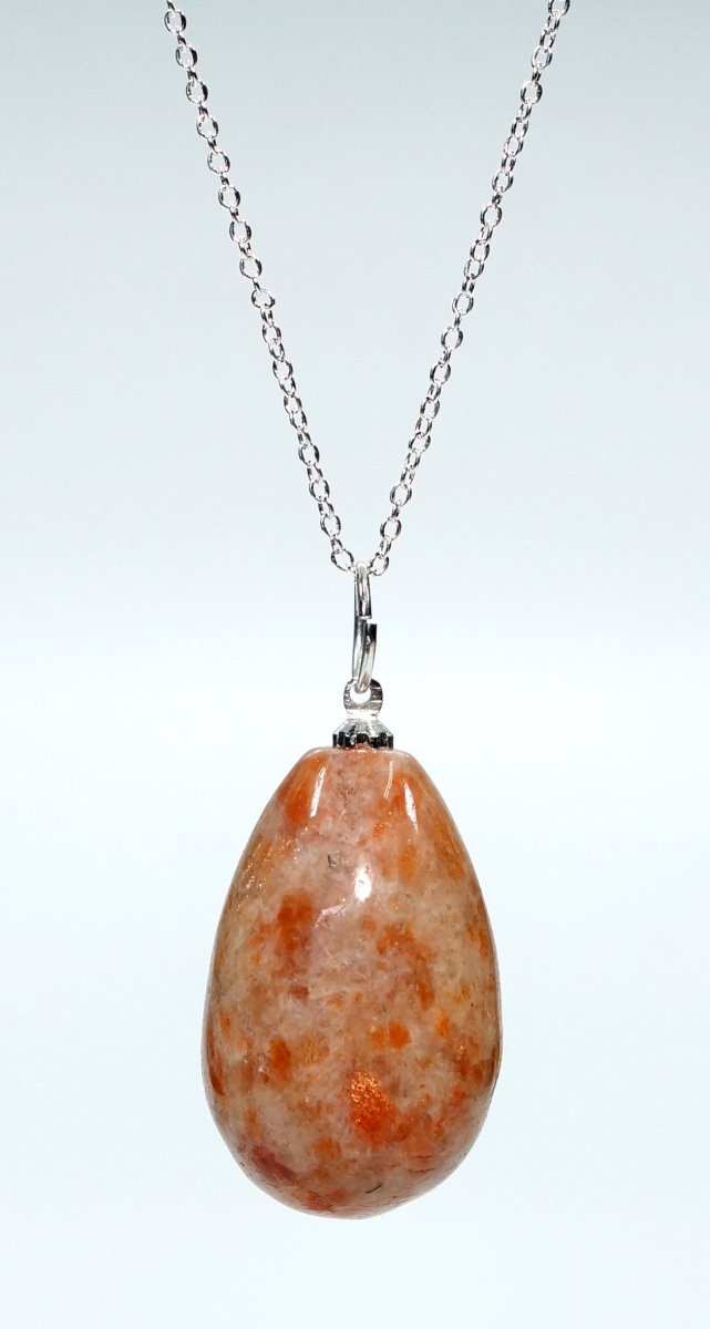 SET OF 4 - Sunstone Teardrop Pendant with Silver Bail / 1" AVG (INJD)