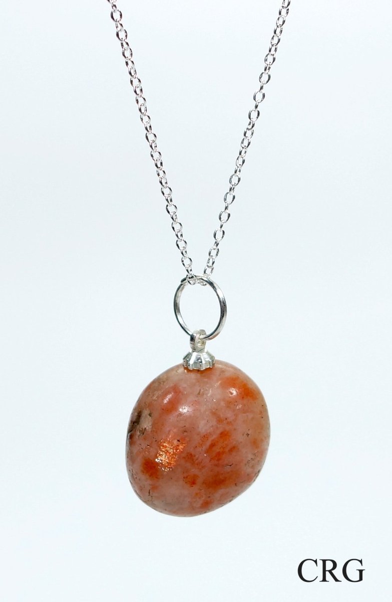 SET OF 4 - Sunstone Tumbled Pendant w/ Silver Bail / 1" Avg