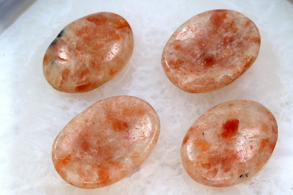 SET OF 4 - Sunstone Worry Stones with Thumb Indent / 1" AVG