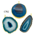Teal Agate Slice Pendant with Gold Plating (3 To 3.25 Inches) (4 Pieces)