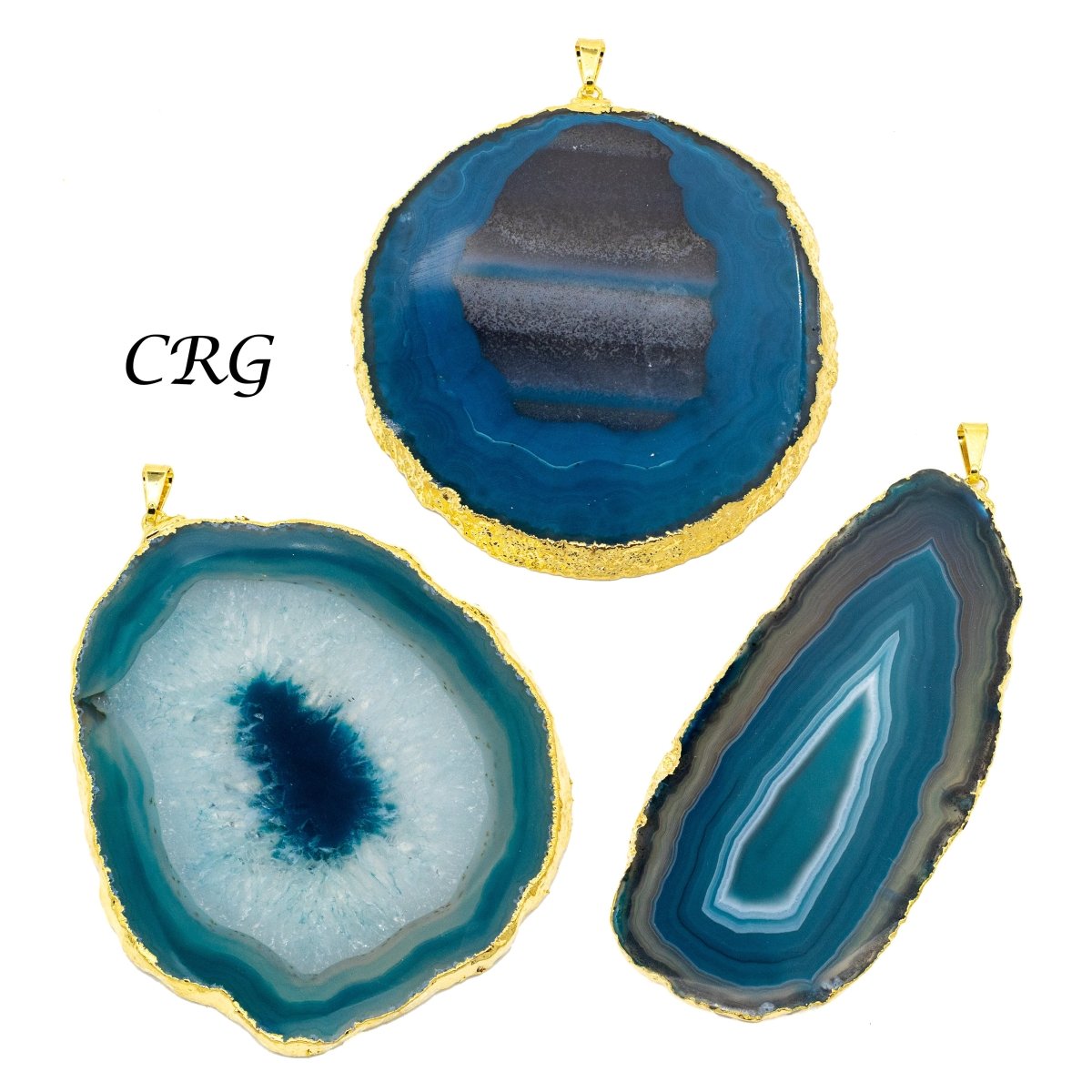 Teal Agate Slice Pendant with Gold Plating (3 To 3.25 Inches) (4 Pieces)
