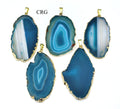 SET OF 4 - Teal Agate Slice Pendant with Silver Plating / 1-2" AVG