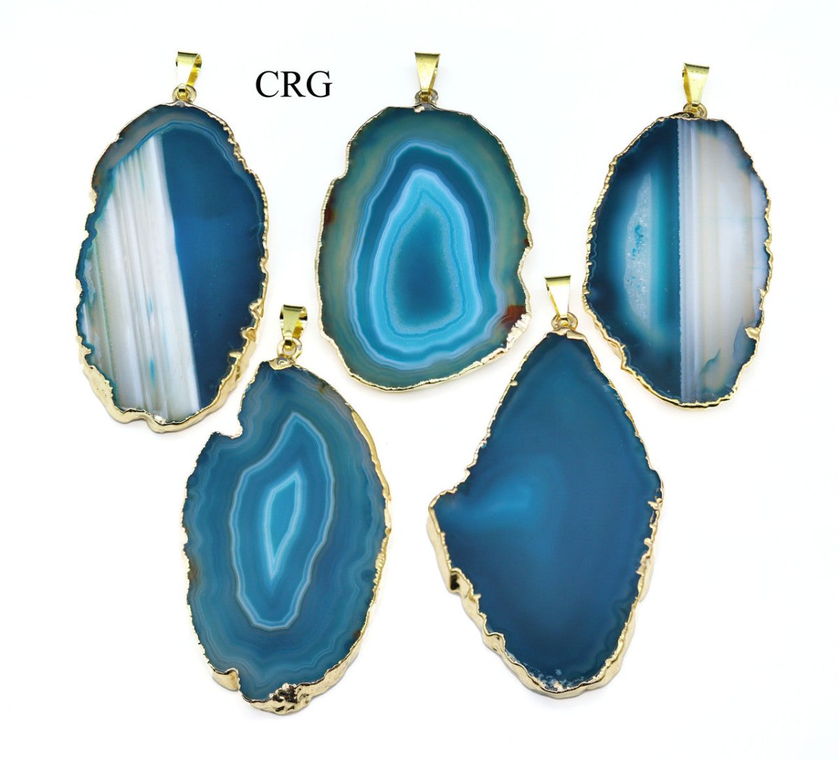 SET OF 4 - Teal Agate Slice Pendant with Silver Plating / 1-2" AVG