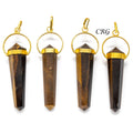 SET OF 4 - Tiger Eye Double Terminated Point Pendant w/ Gold Plating / 1" Avg