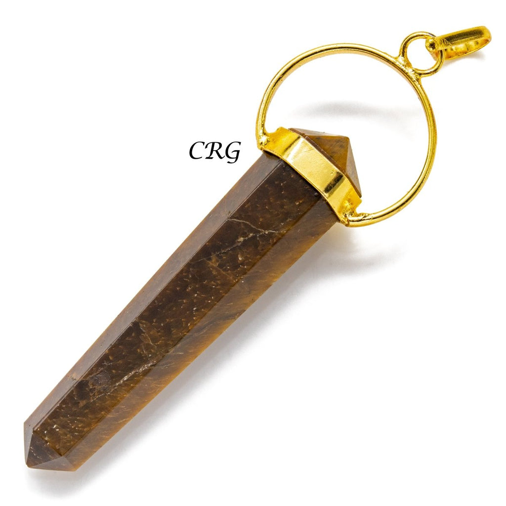 SET OF 4 - Tiger Eye Double Terminated Point Pendant w/ Gold Plating / 1" Avg