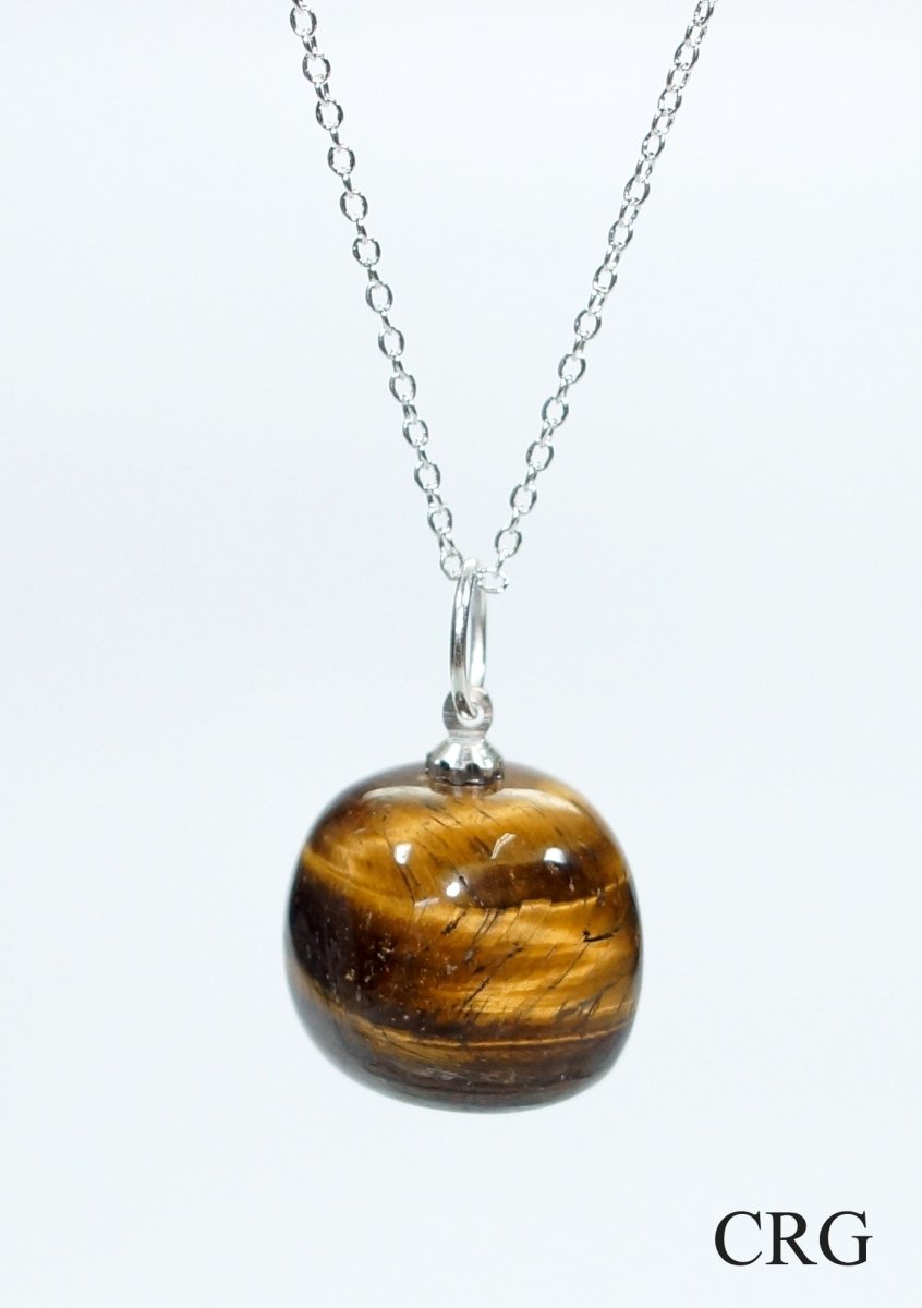 SET OF 4 - Tiger Eye Tumbled Pendant w/ Silver Bail / 1" Avg