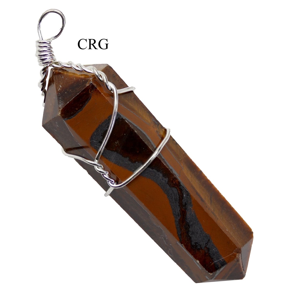 SET OF 4 - Tiger's Eye Double Terminated Point Pendant with Silver Wire / 1" AVG