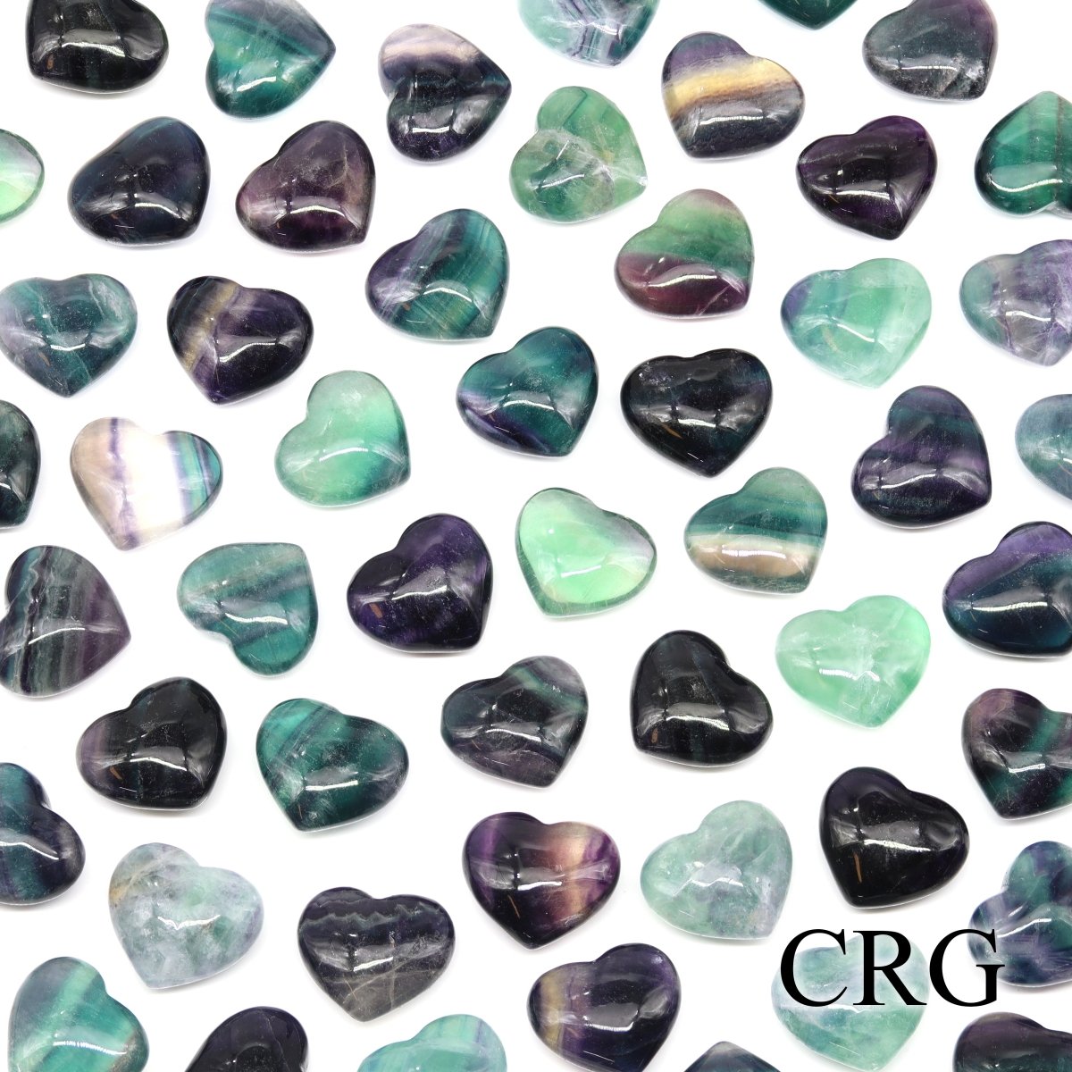 SET OF 4 - Tiny Rainbow Fluorite Heart / 30mm AVG