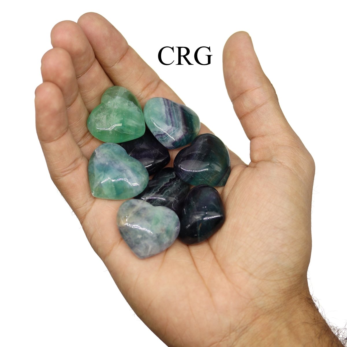 SET OF 4 - Tiny Rainbow Fluorite Heart / 30mm AVG