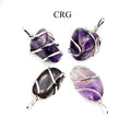 SET OF 4 - Tumbled Amethyst Pendant with Silver Plated Wire / 1" AVG