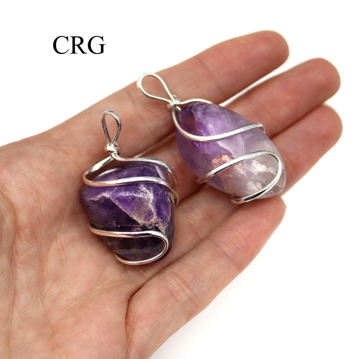 SET OF 4 - Tumbled Amethyst Pendant with Silver Plated Wire / 1" AVG