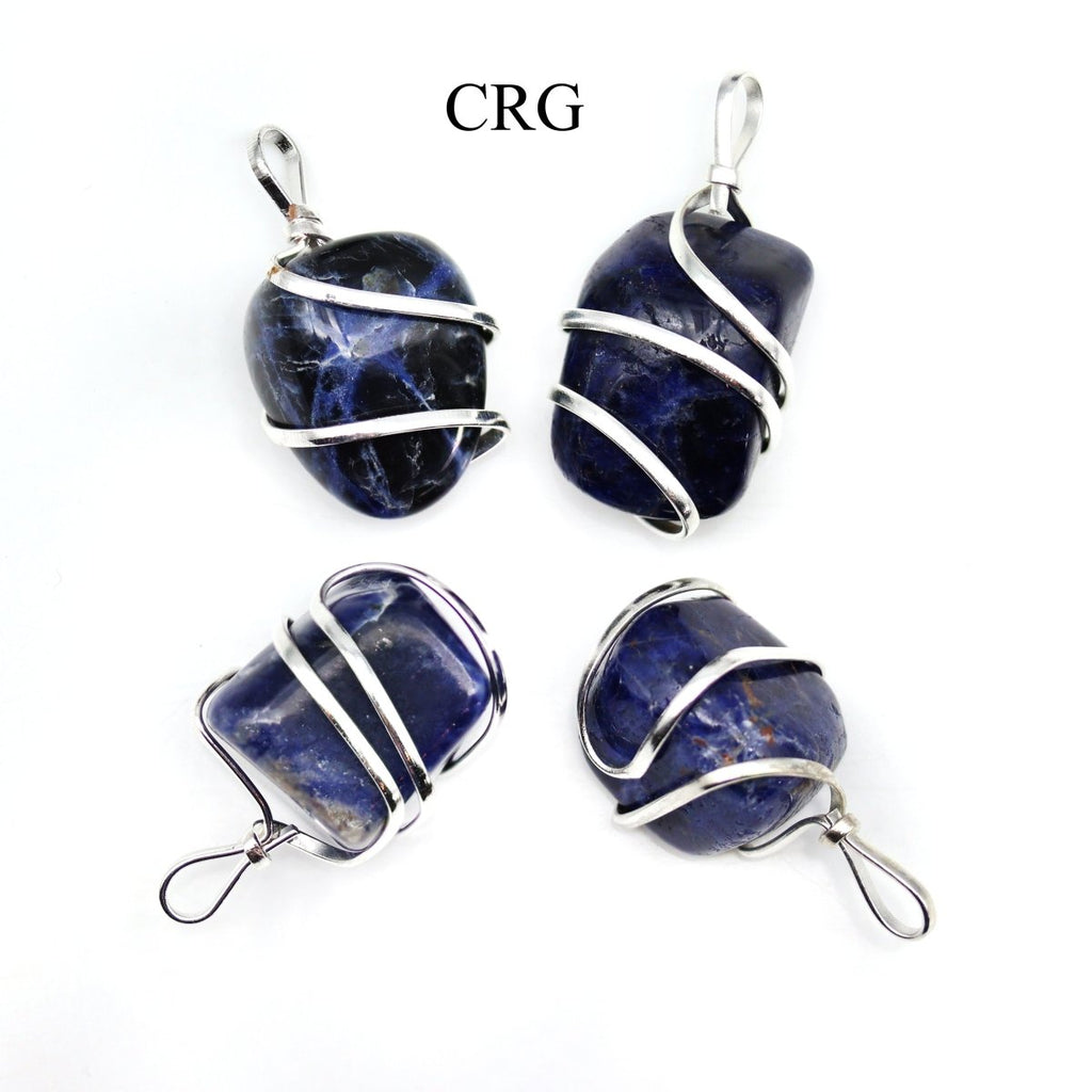 SET OF 4 - Tumbled Sodalite Pendant with Silver Plated Wire / 1" AVG