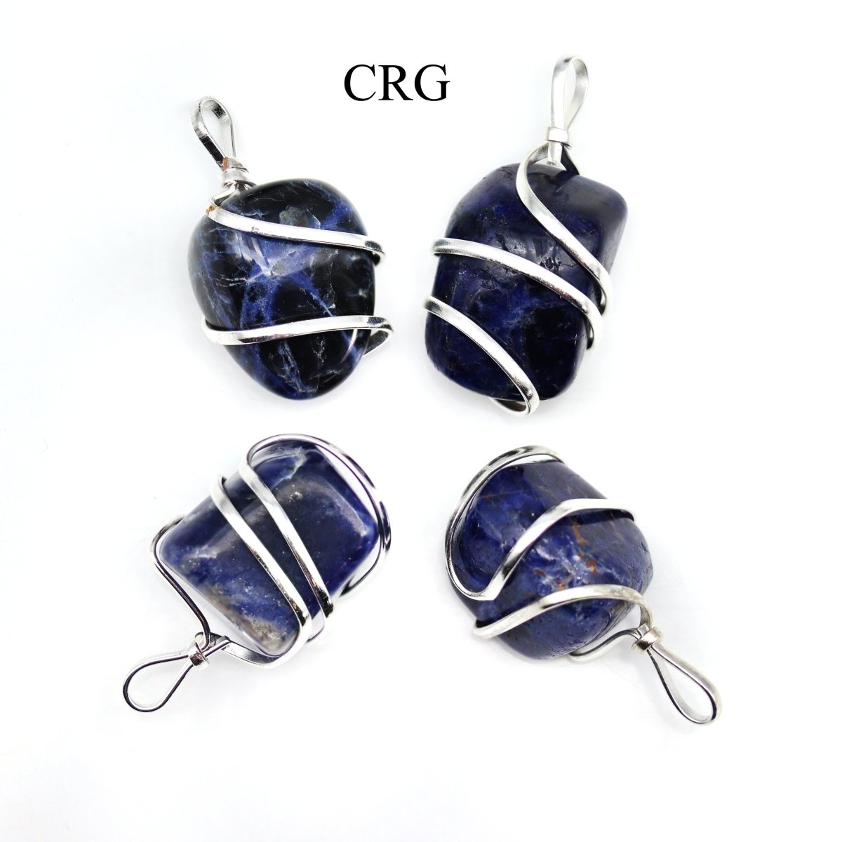 SET OF 4 - Tumbled Sodalite Pendant with Silver Plated Wire / 1" AVG