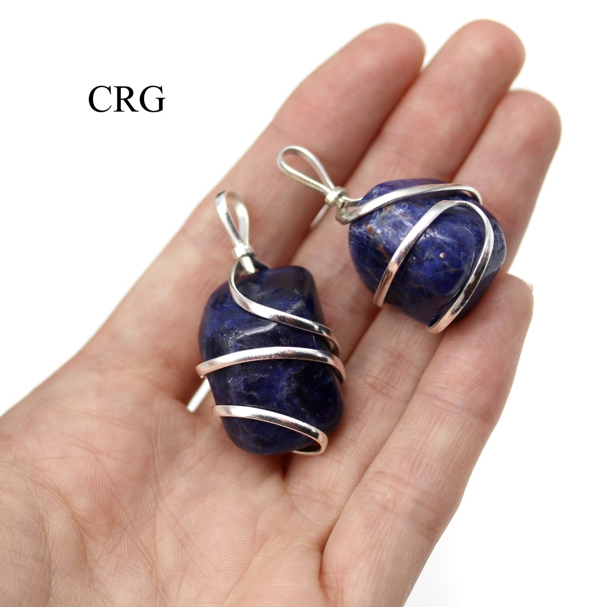 SET OF 4 - Tumbled Sodalite Pendant with Silver Plated Wire / 1" AVG