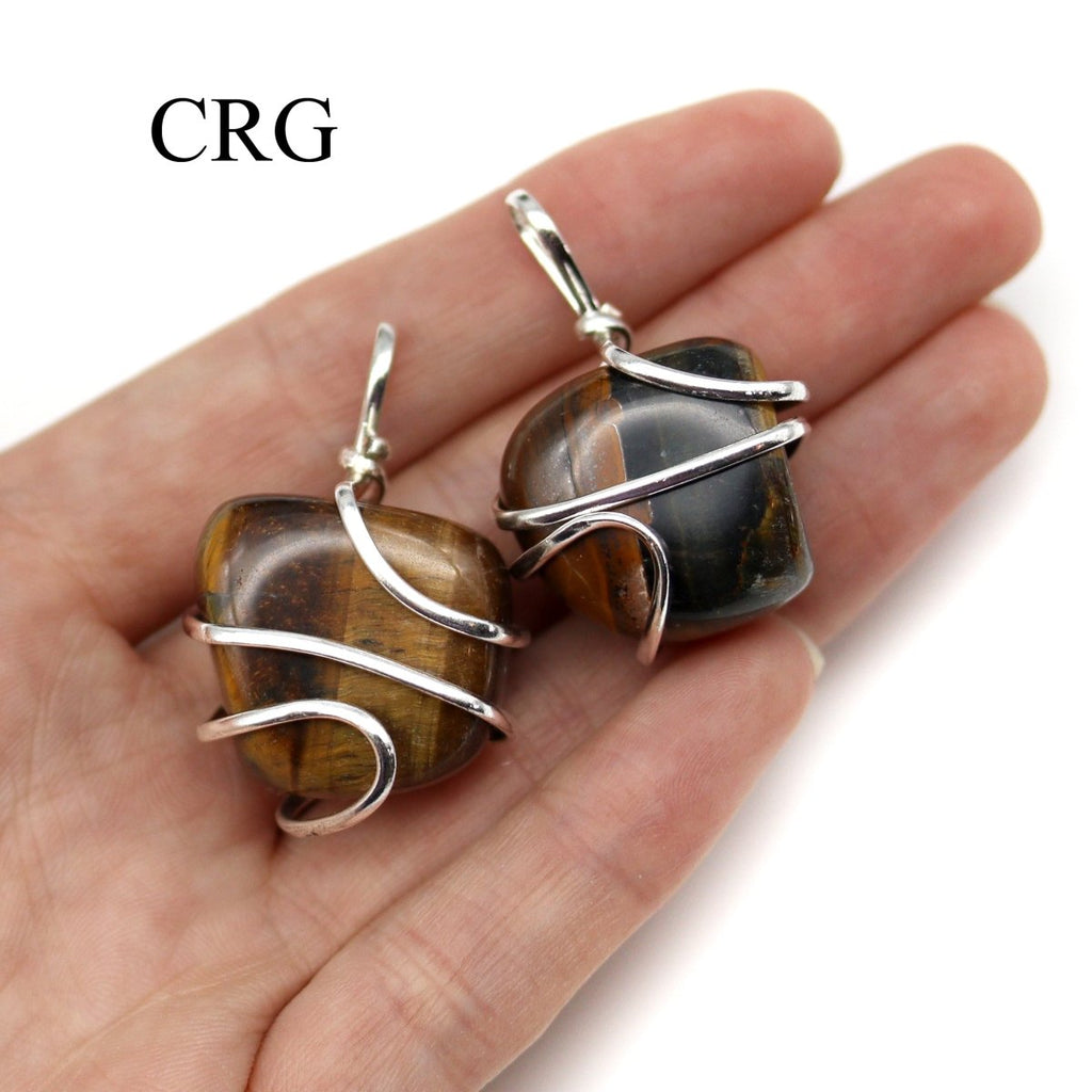 SET OF 4 - Tumbled Tiger's Pendant with Silver Wire / 1" AVG