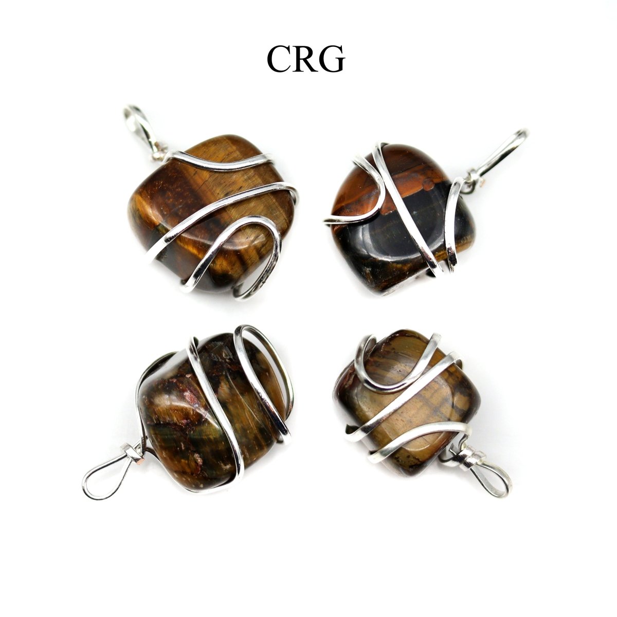SET OF 4 - Tumbled Tiger's Pendant with Silver Wire / 1" AVG