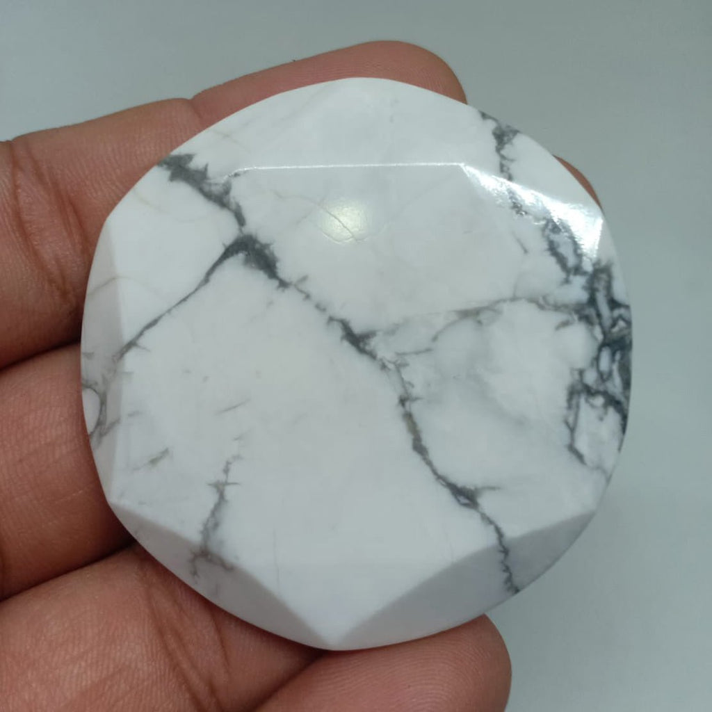 SET OF 4 - White Howlite Faceted Gemstone Disc Phone Decoration / 2" AVG