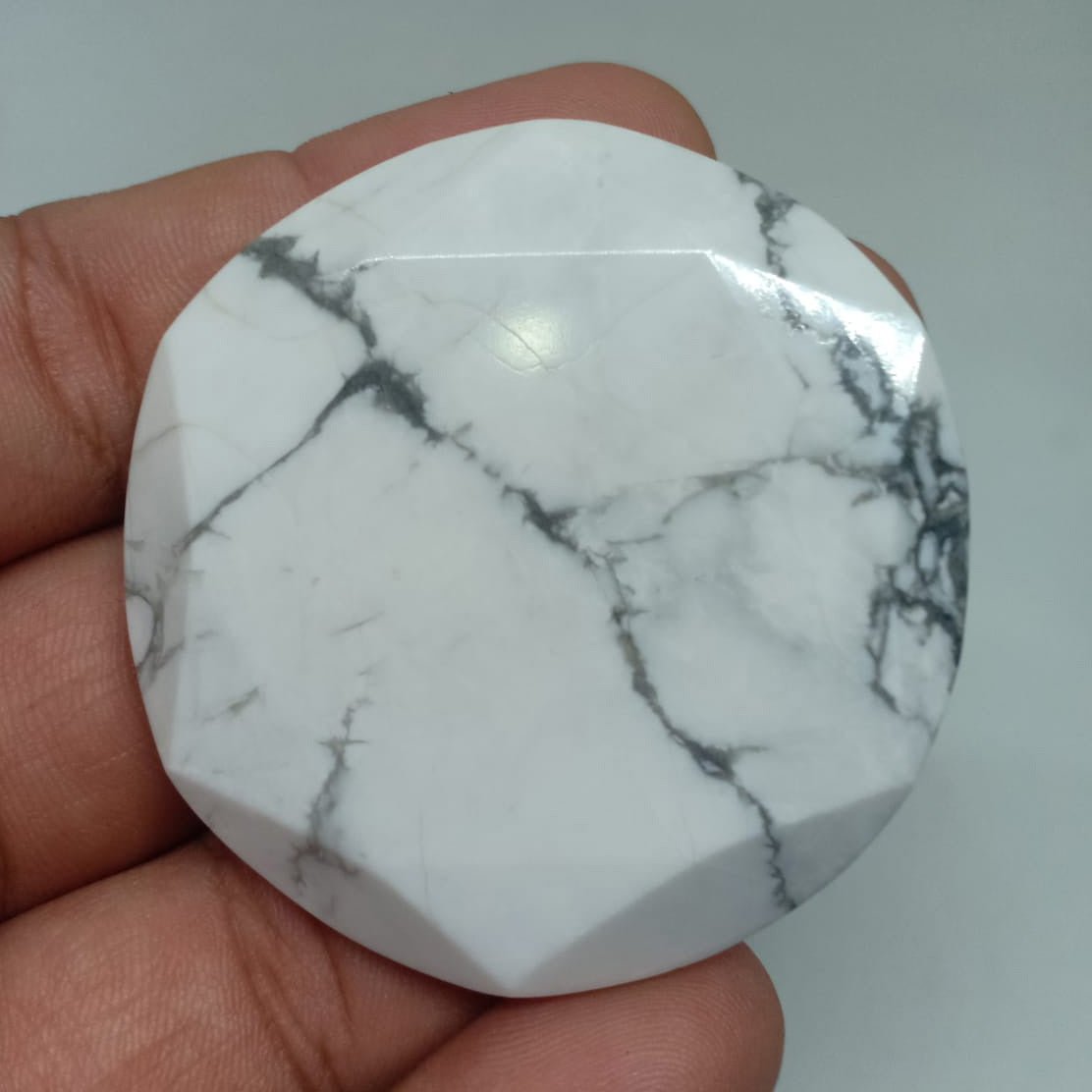 SET OF 4 - White Howlite Faceted Gemstone Disc Phone Decoration / 2" AVG