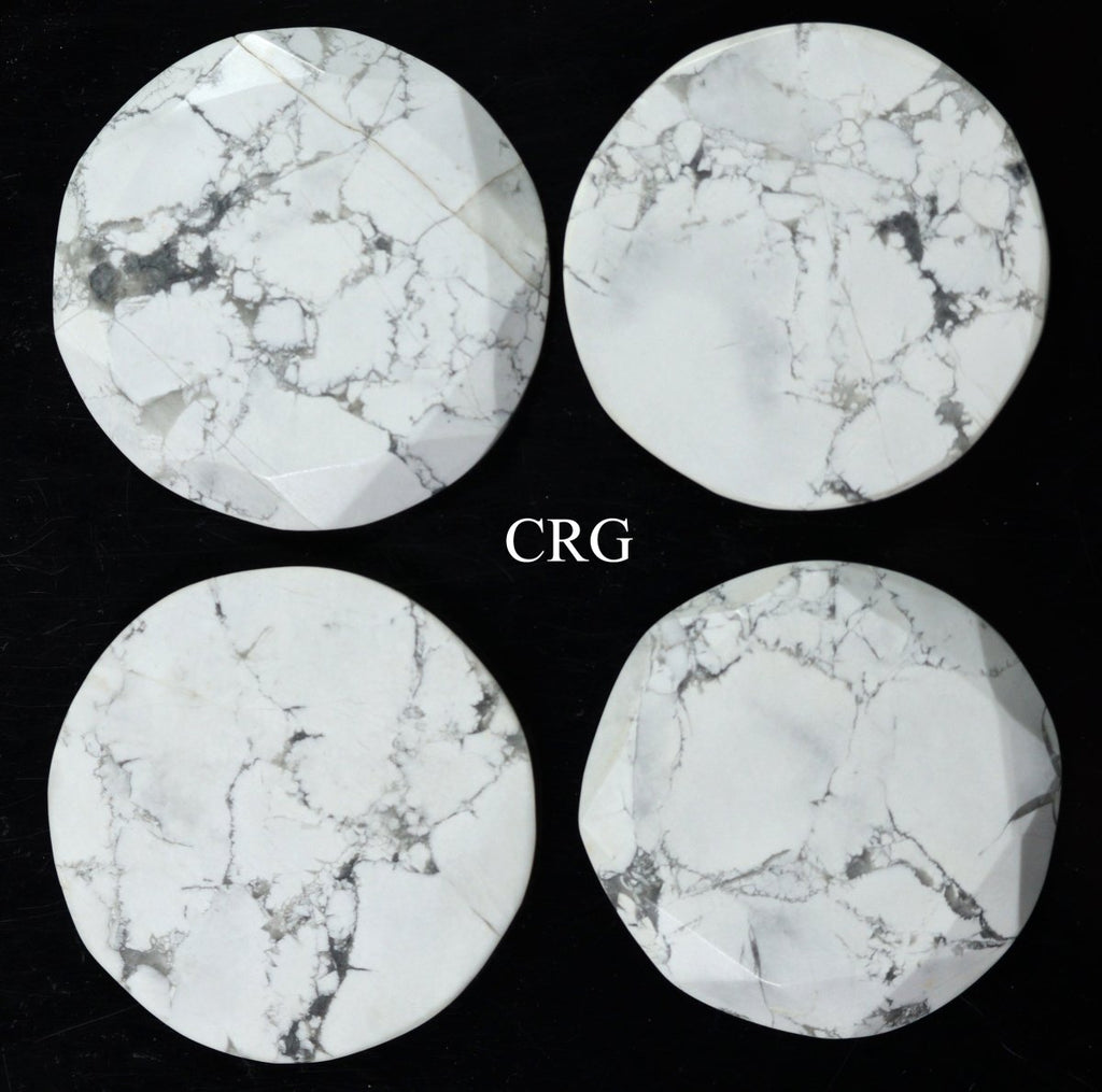 SET OF 4 - White Howlite Faceted Gemstone Disc Phone Decoration / 2" AVG
