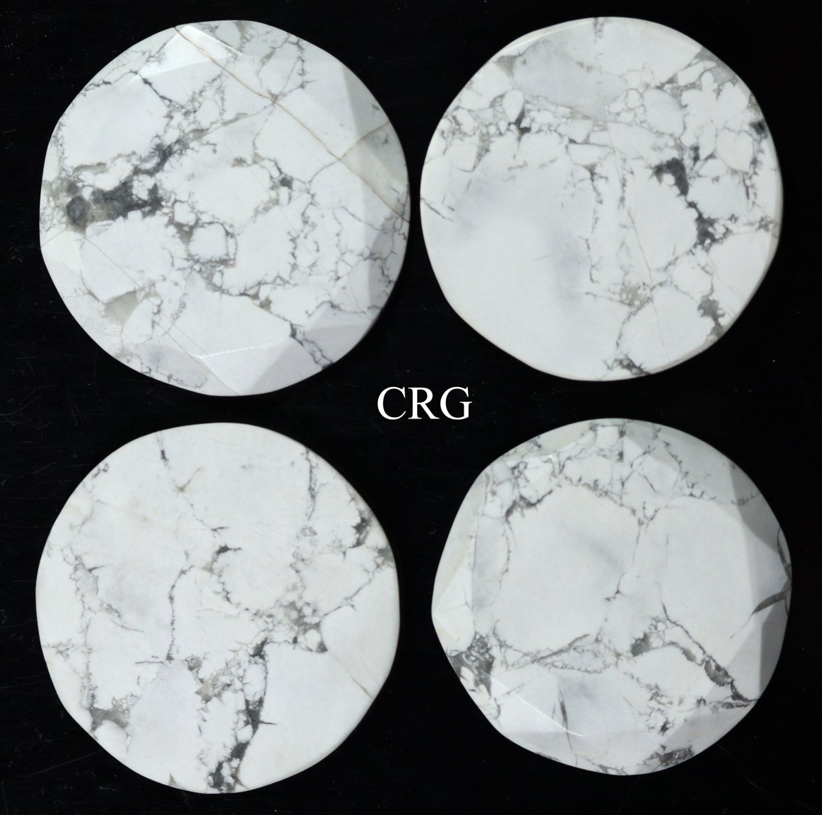 SET OF 4 - White Howlite Faceted Gemstone Disc Phone Decoration / 2" AVG