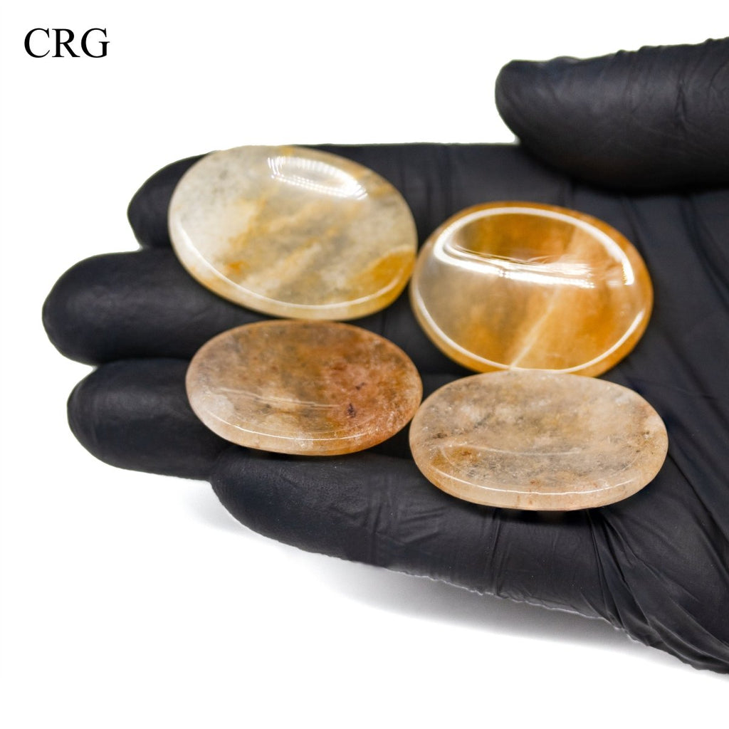 SET OF 4 - Yellow Quartz Worry Stones w/ Thumb Indent / 1" Avg