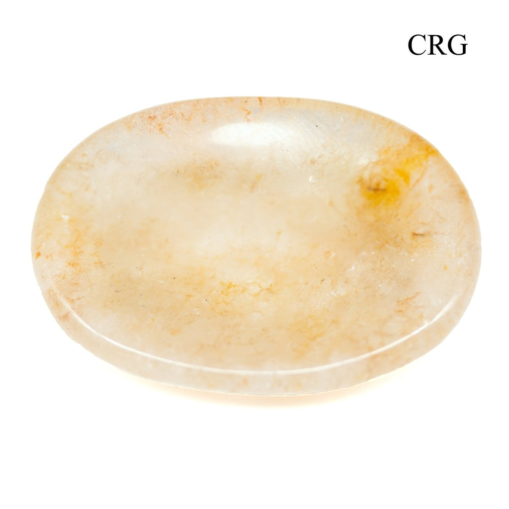 SET OF 4 - Yellow Quartz Worry Stones w/ Thumb Indent / 1" Avg