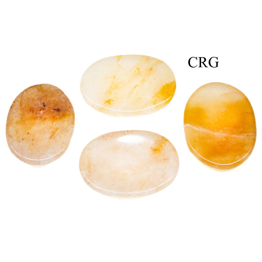 SET OF 4 - Yellow Quartz Worry Stones w/ Thumb Indent / 1" Avg