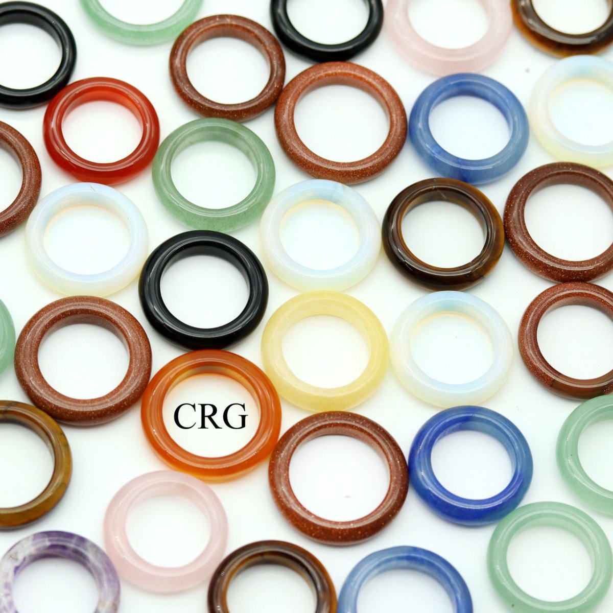 Mixed Gemstone Rounded Band Polished Rings (Mixed Sizes) (40 Pieces)