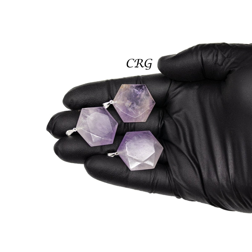 SET OF 5 - Amethyst Hexagram Pendants from Brazil / 30mm Avg