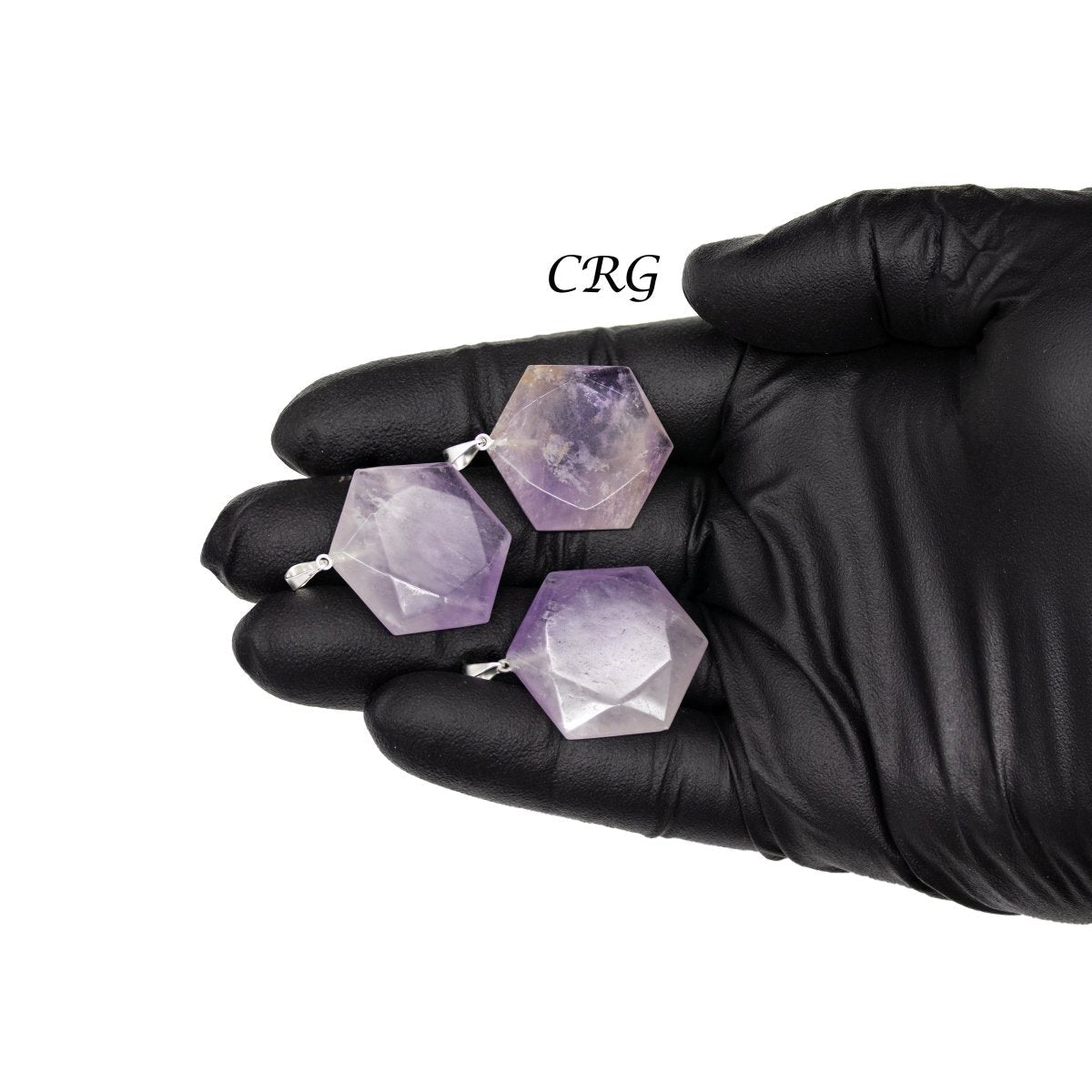 SET OF 5 - Amethyst Hexagram Pendants from Brazil / 30mm Avg