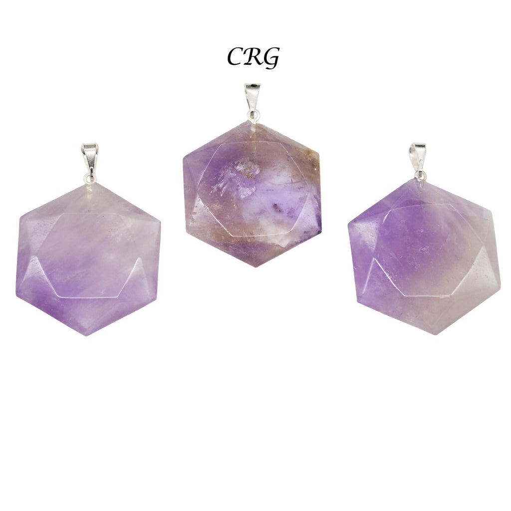 SET OF 5 - Amethyst Hexagram Pendants from Brazil / 30mm Avg
