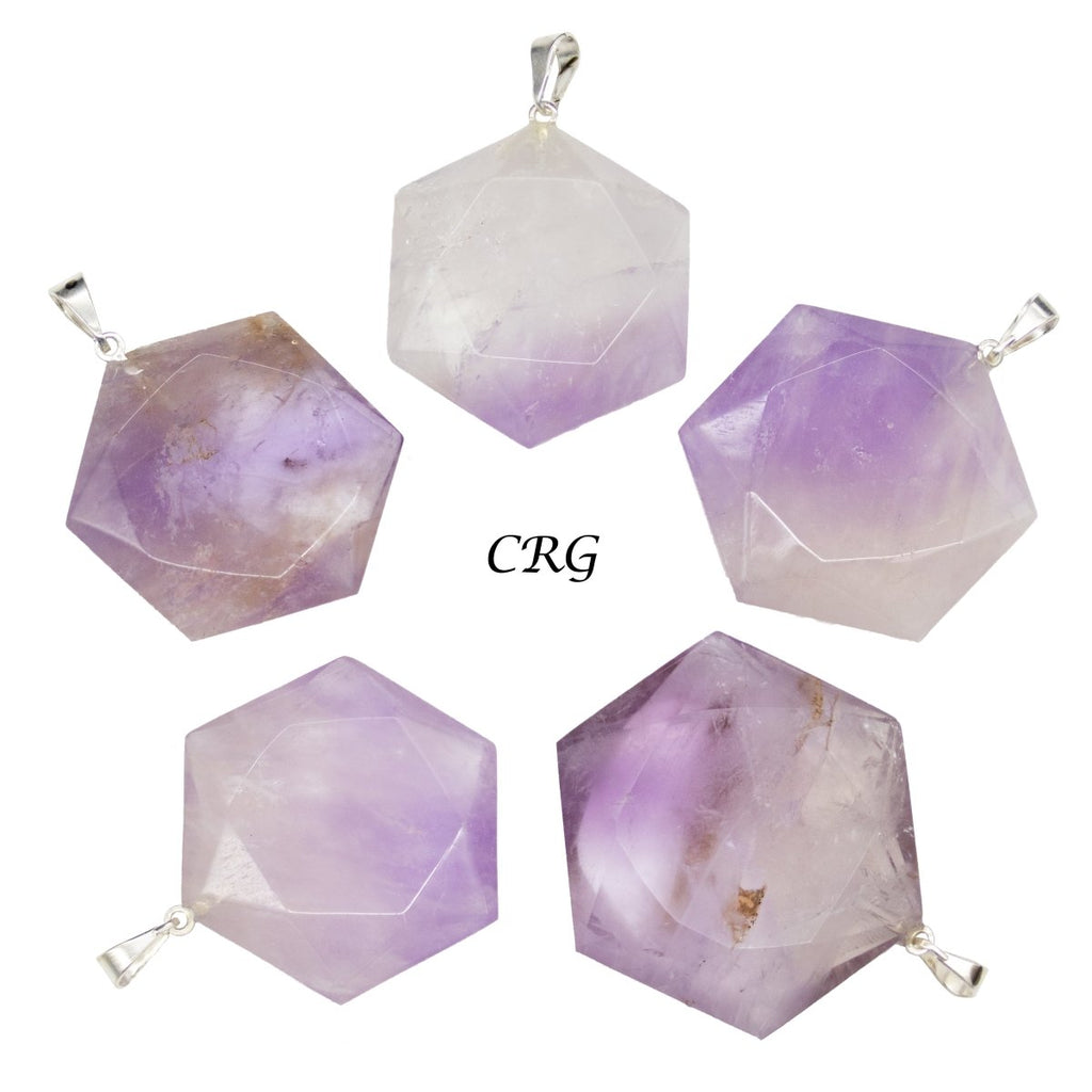 SET OF 5 - Amethyst Hexagram Pendants from Brazil / 30mm Avg