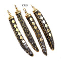 SET OF 5 - Black Lava Rock Horn Pendants with Gold Overlay / 3" AVG