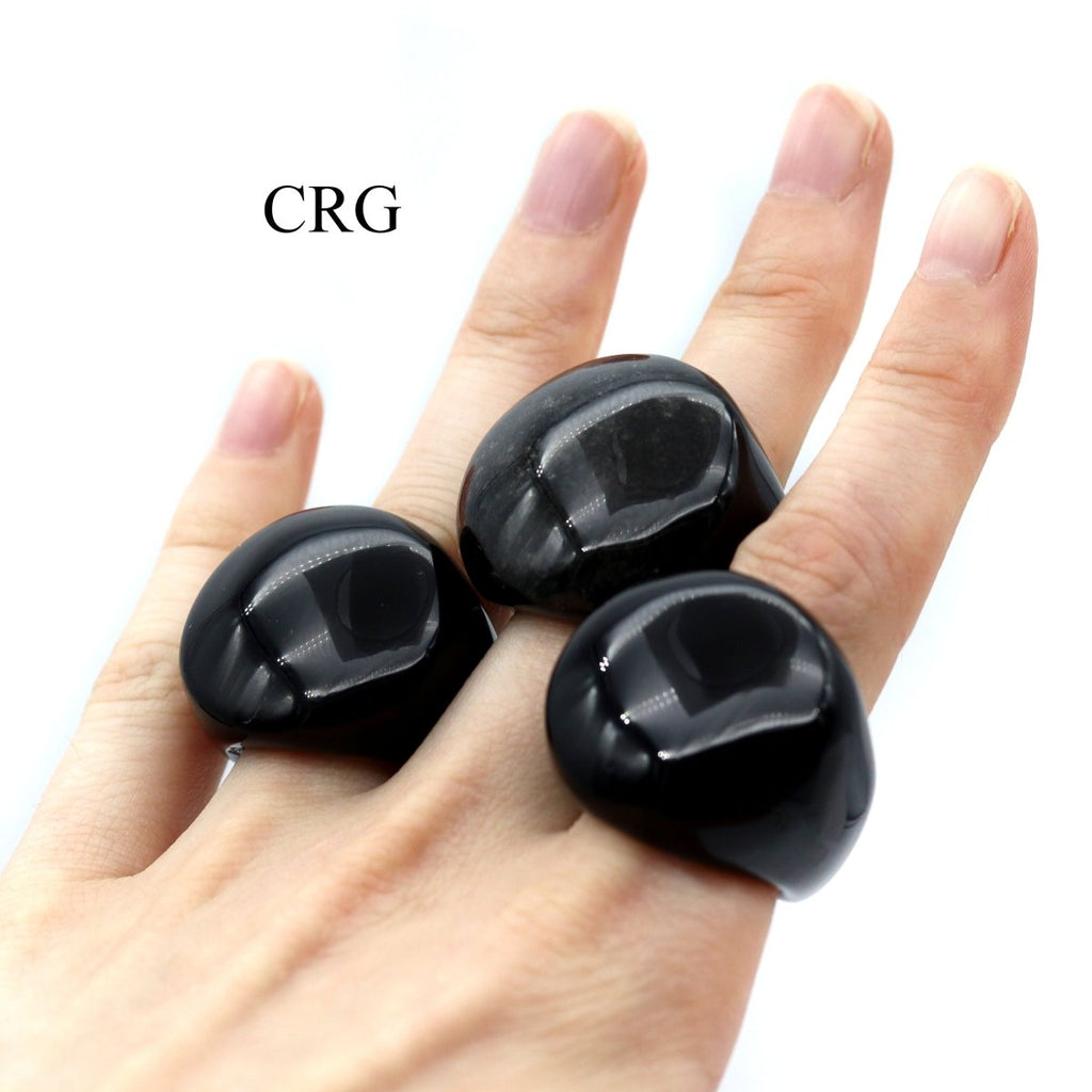 SET OF 5 - Black Obsidian Rings / Assorted Sizes