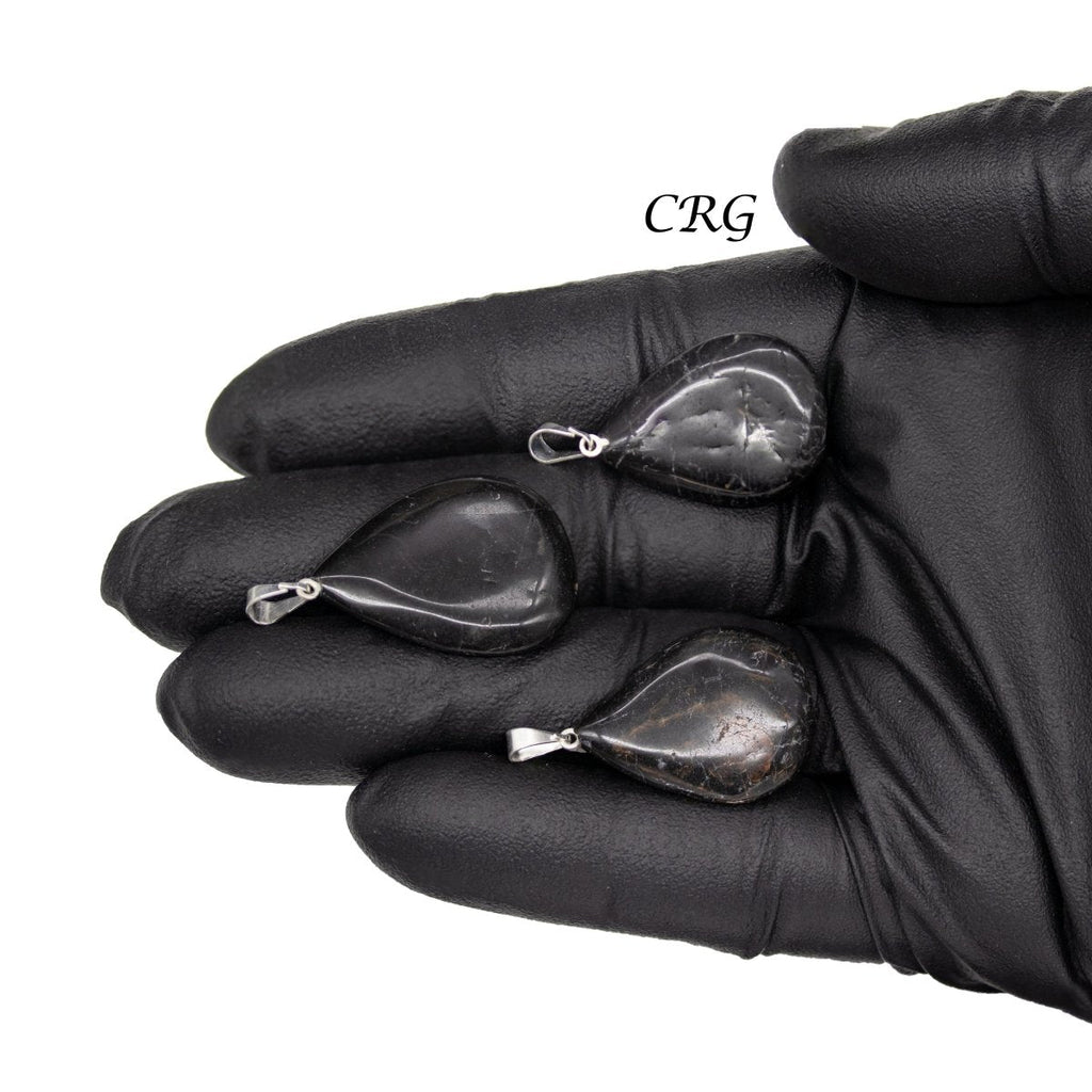 SET OF 5 - Black Tourmaline Drop Pendants from Brazil