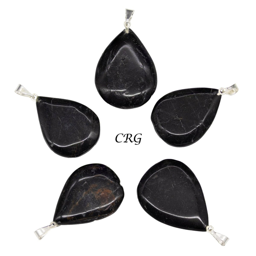 SET OF 5 - Black Tourmaline Drop Pendants from Brazil