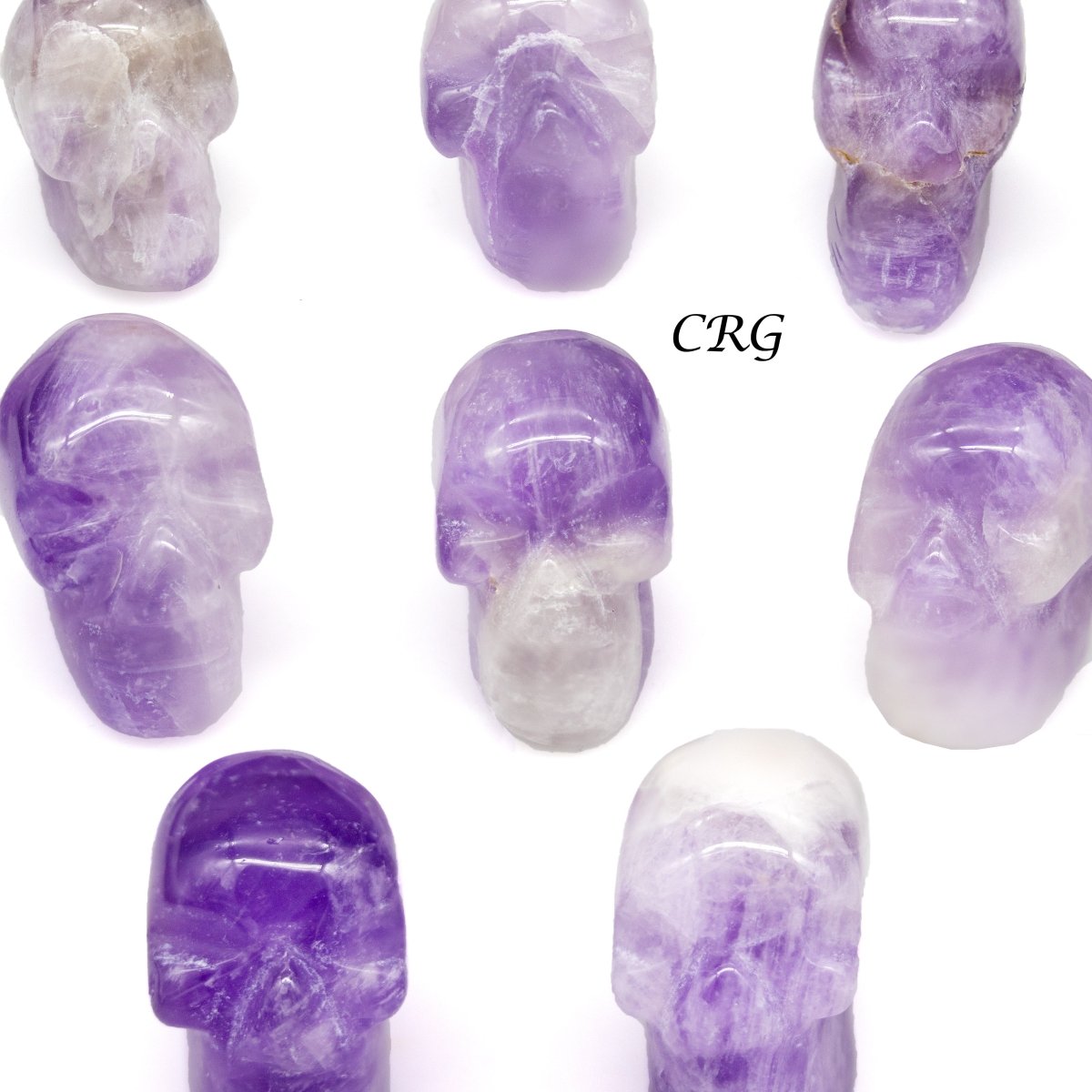 SET OF 5 - Chevron Amethyst Gemstone Skull from Brazil / 30mm Avg