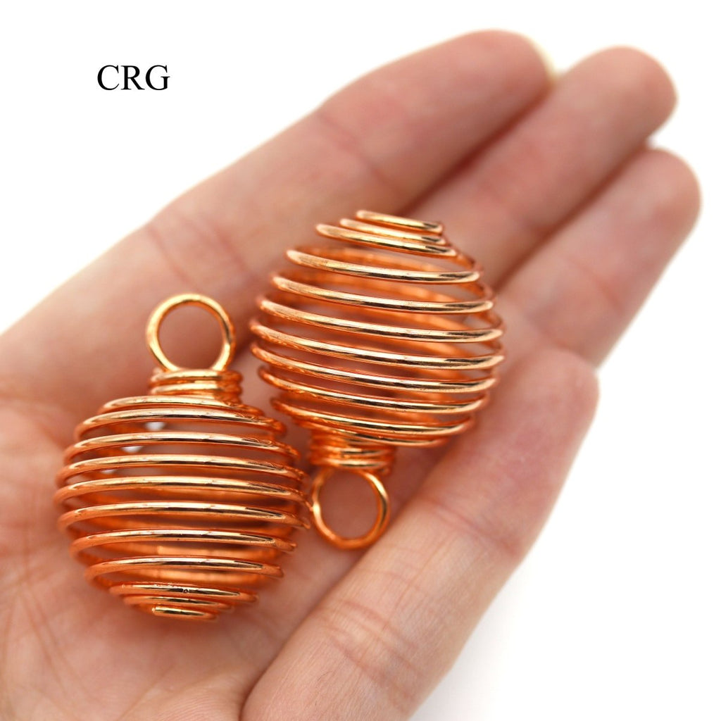 SET OF 5 - Copper Plated Round Spiral Cage Pendant / SM 0.5" AVG