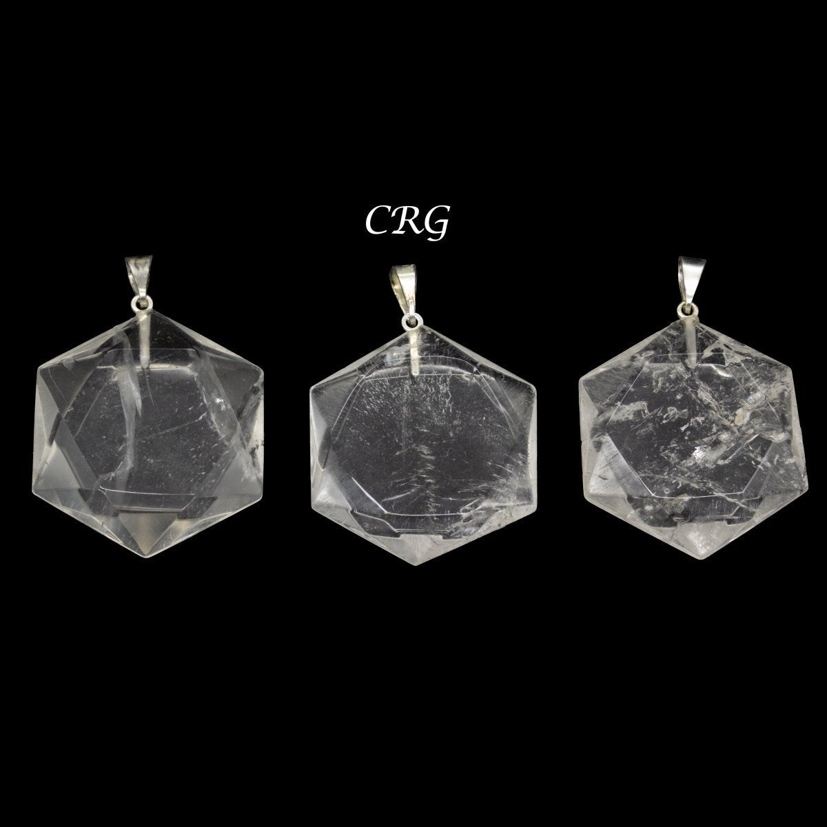 Crystal Quartz Hexagram Pendants from Brazil 30 mm (5 Pieces)