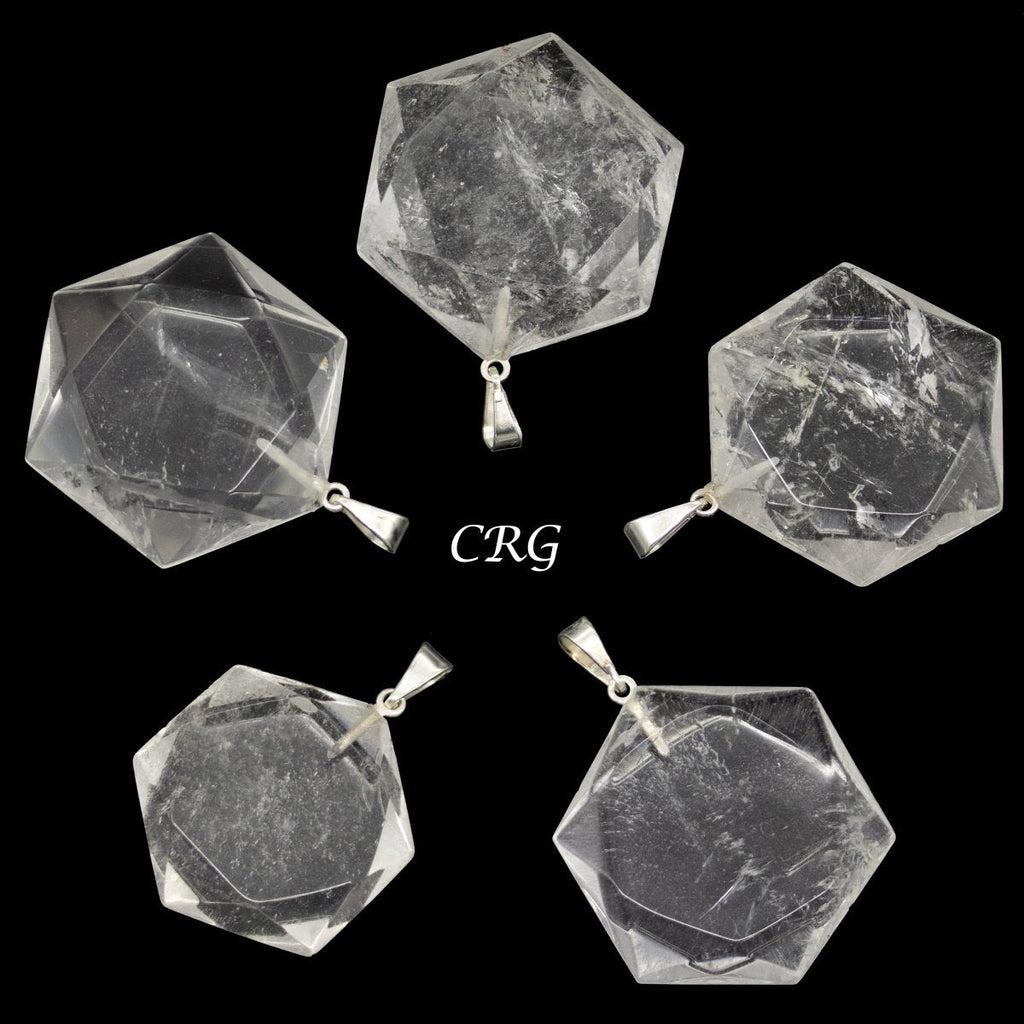 Crystal Quartz Hexagram Pendants from Brazil 30 mm (5 Pieces)