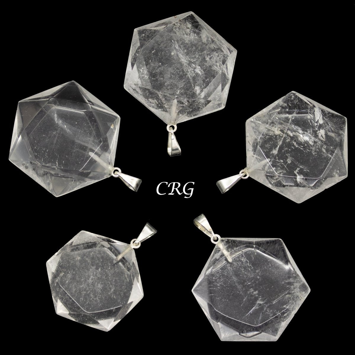 Crystal Quartz Hexagram Pendants from Brazil 30 mm (5 Pieces)