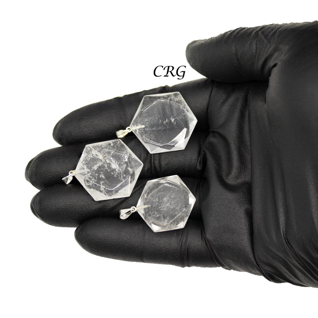 Crystal Quartz Hexagram Pendants from Brazil 30 mm (5 Pieces)