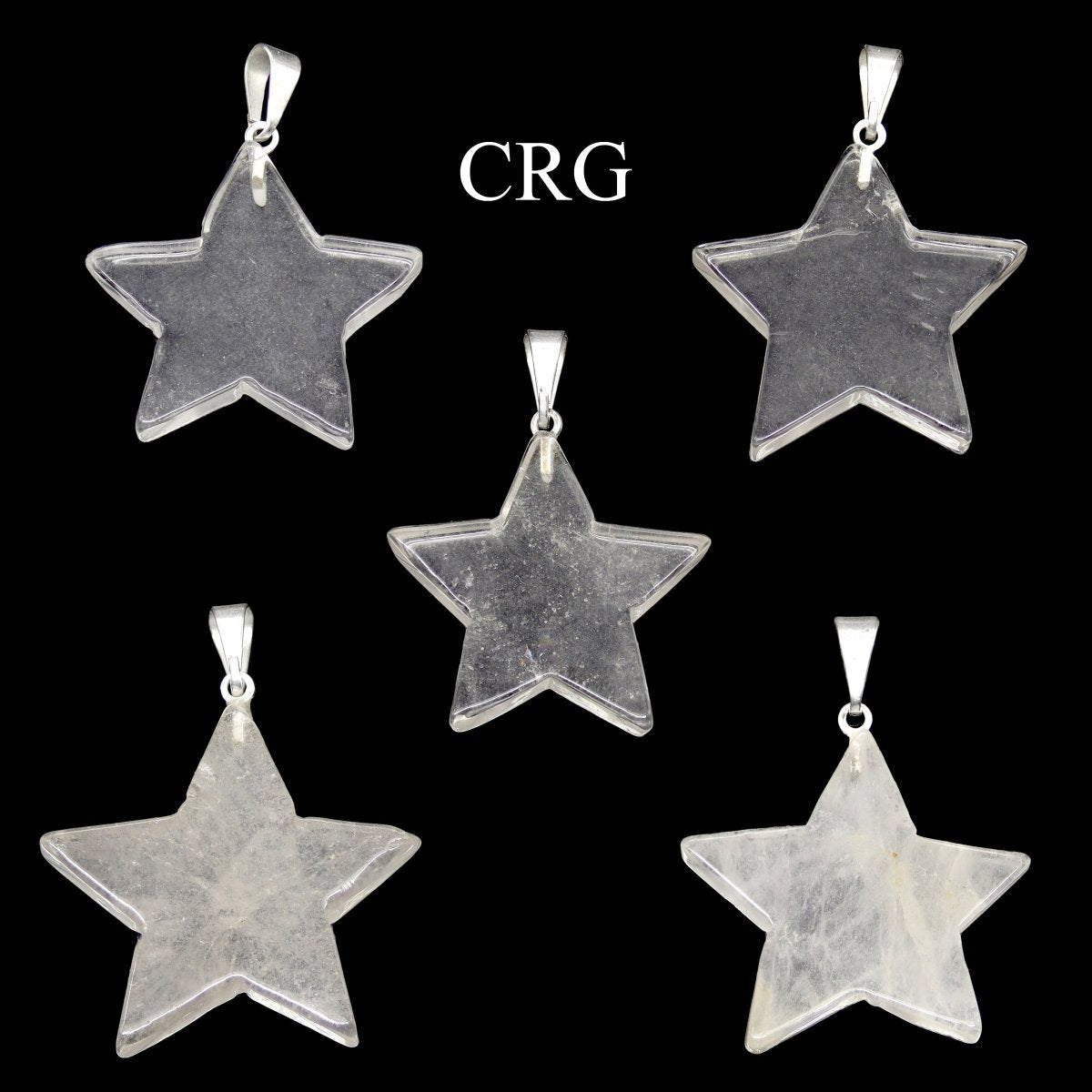 SET OF 5 - Crystal Quartz Star Pendants from Brazil / 30mm Avg
